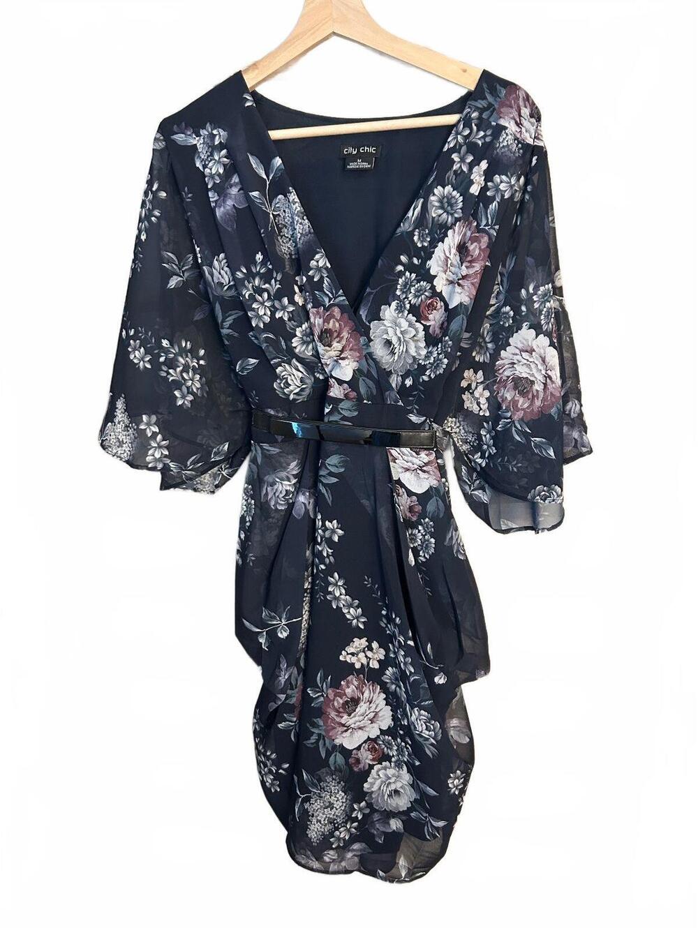 City Chic Floral Print Belted Dress Medium